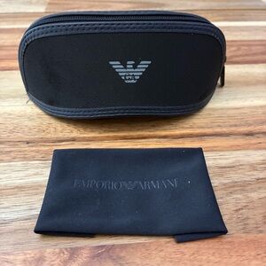 Emporio Armani Glasses Case Black Zippered Sunglasses Eyeglasses & Cloth NEW